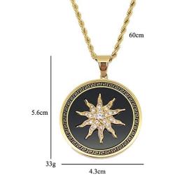 Moca Jewelry Hip-Hop Sun Flower Pendant Stainless Steel Chain Rhinestone Crystal Necklace for Men Women