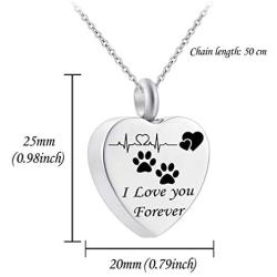 misyou Charms Urn Necklace for Ashes Dog Paw Prints Heart Necklace Stainless Steel Birthstone Keepsake Memorial Pet Cremation Jewelry