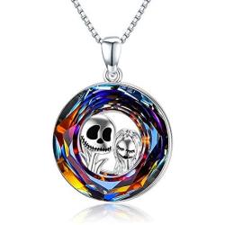 JUSTKIDSTOY Nightmare Before Christmas Necklace Jewelry 925 Sterling Silver Jack Skellington and Sally Pendant Necklace Gifts for Women Girlfriend