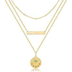 Fiusem Gold Layered Evil Eye Necklaces for Women, Dainty 14K Gold Choker Necklaces and Chain Necklaces for Teen Girls Tiny Evil Eye Pendant Necklace, 14”, 16”, 18”