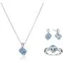 Jewelili Sterling Silver 6MM and 5MM Cushion Swiss Blue Topaz and Round Created White Sapphire Pendant Necklace, Earrings and Ring Jewelry Set