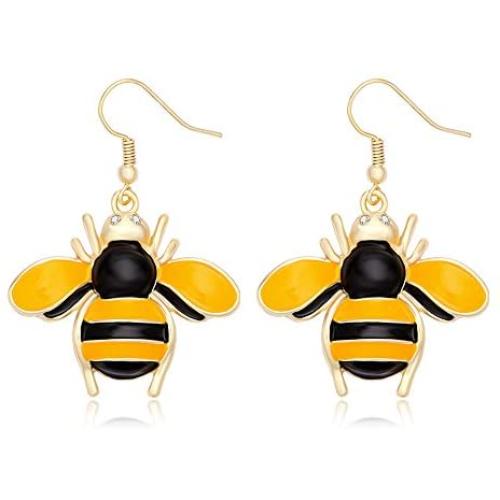 NOUMANDA Gold Insect Honey Bee Necklace Crystal Bumblebee Pendant Earrings Sets for Women Jewelry