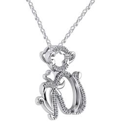 Pretty Jewels Sterling Silver 0.14 CT Natural Diamond Monkey Mom Holding Child Mothers Love Pendant Necklace with 18'' Chain