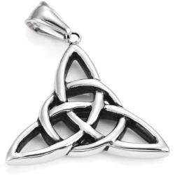 URBAN JEWELRY Vintage Stainless Steel Irish Triquetra Celtic Knot Amulet Pendant Necklace Black Silver Color, 21'' Chain