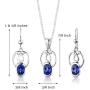 Peora Created Blue Sapphire Earrings Pendant Necklace Jewelry Set in Sterling Silver, Dainty Design, Oval Shape, 2.25 Carats total, with 18 inch Chain