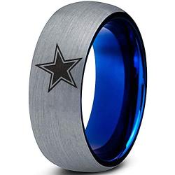 Star Space Galaxy Universe Solar System Ring - Tungsten Band 8mm - Men - Women - Brushed Grey Polished Blue - Yellow - Grey - Blue - Black - Brushed - Polished - Wedding - Gift Dome Flat Cut