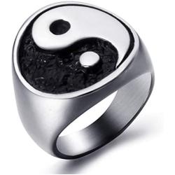 Elfasio Chinese Yin Yang Rings Kung Fu Martial Arts Mens Stainless Steel Symbol Vintage Jewelry