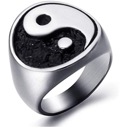 Elfasio Chinese Yin Yang Rings Kung Fu Martial Arts Mens Stainless Steel Symbol Vintage Jewelry
