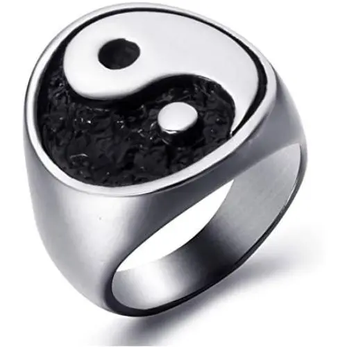 Elfasio Chinese Yin Yang Rings Kung Fu Martial Arts Mens Stainless Steel Symbol Vintage Jewelry