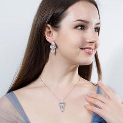 CWWZircons Simulated Pearl Earrings Dangle Leaf Drop Cubic Zirconia Silver Plated Earring for Women Jewelry