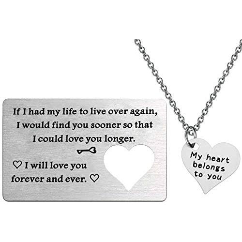 FUSTMW Couple Matching Gifts Necklace Engraved Wallet Inserts Wedding for Men Couples Jewelry for Boyfriend Girlfriend Birthday Gifts