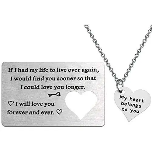 FUSTMW Couple Matching Gifts Necklace Engraved Wallet Inserts Wedding for Men Couples Jewelry for Boyfriend Girlfriend Birthday Gifts