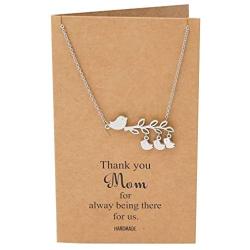 Quan Jewelry Handmade Mothers Day Gifts, Mom Daughters Necklace 2 Birds Pendant, Necklaces for Women, Presents for Mama, Grandma, Stepmom, Thank You Appreciation Birthday Card, 16-in to 18-in (3 Birds)
