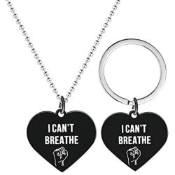 Stainless Steel I Cant Breathe Fist Heart Keychain and Pendant Necklace Set BLM Couples Jewelry for Women or Men