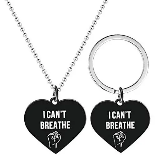 Stainless Steel I Cant Breathe Fist Heart Keychain and Pendant Necklace Set BLM Couples Jewelry for Women or Men Stainless Steel I Cant Breathe Fist Heart Keychain and Pendant Necklace Set BLM Couples Jewelry for Women or Men