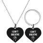 Stainless Steel I Cant Breathe Fist Heart Keychain and Pendant Necklace Set BLM Couples Jewelry for Women or Men