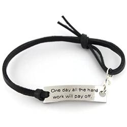 Luvalti “One Day All The Hard Work Will Pay Off” Pendant Leather Bracelet - Friends Family Jewelry Gift - 10’’
