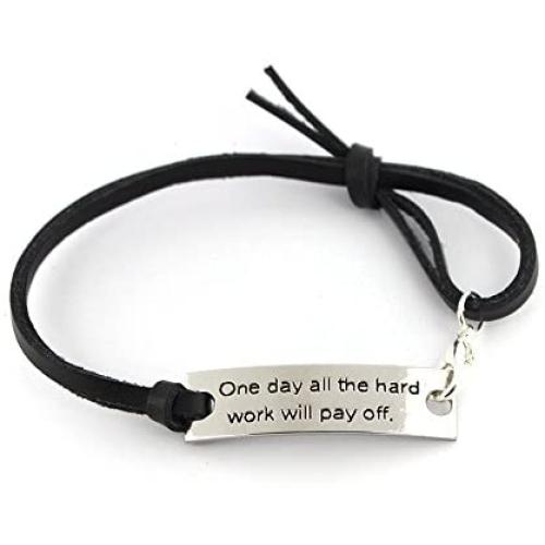 Luvalti “One Day All The Hard Work Will Pay Off” Pendant Leather Bracelet - Friends Family Jewelry Gift - 10’’