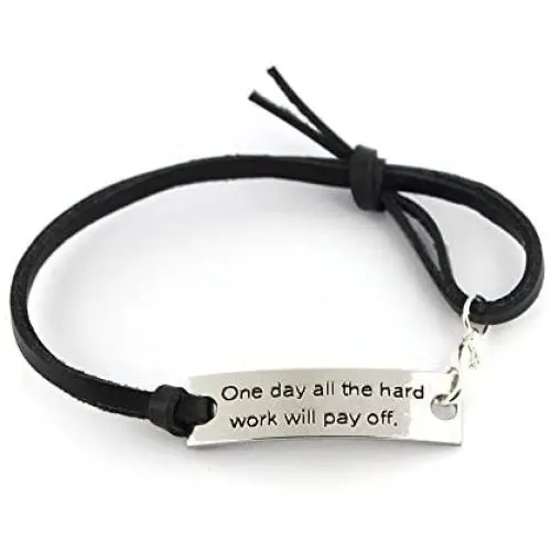 Luvalti “One Day All The Hard Work Will Pay Off” Pendant Leather Bracelet - Friends Family Jewelry Gift - 10’’