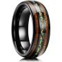 King Will 8mm Black Tungsten Carbide Wedding Band Acacia Mangium Opal Inlay Deisgn with Polished Edge