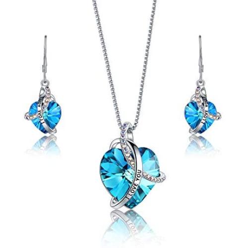 EleShow I Love You Jewelry Sets for Women Heart Necklaces and Earrings Jewelry 18K White Gold Plated Gifts for Wife Mom Girlfriend
