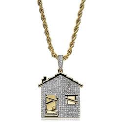 JINAO Hip Hop Trap House Pendant Iced Out Simulated Diamond Necklace with Rope Chain for Men