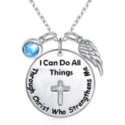 925 Sterling Silver Faith Hope Religious Jewelry Cross Necklace With God All Things Are Possible Inspirational for Women Girls Teens
