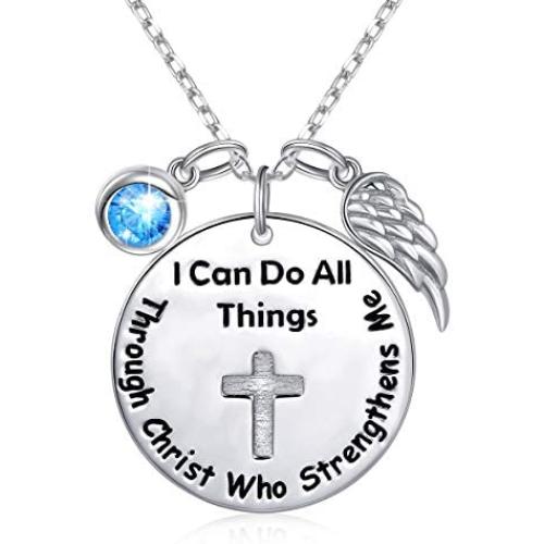 925 Sterling Silver Faith Hope Religious Jewelry Cross Necklace With God All Things Are Possible Inspirational for Women Girls Teens