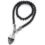 COOLSTEELANDBEYOND Gothic Style, Mens Women Black Onyx Beads Chain Necklace and Stainless Steel Vintage Skulls Pendant
