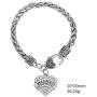 Lemegeton Antique Silver Heart Bracelet Character Engraved Pendant Wheat Chain for Women Girls Gift Jewelry