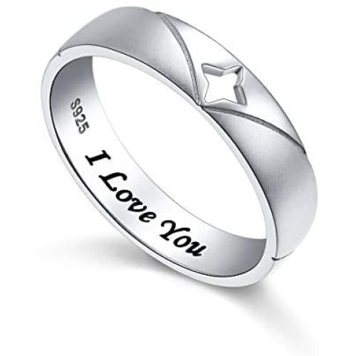 925 Sterling Silver Star Themed Jewelry I Love You Ring for Men Boys Birthday Gift for Him