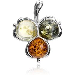 Multicolor Amber Sterling Silver Clover Leaf Pendant