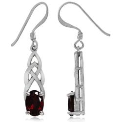 Silvershake 1.86ct. Natural Garnet 925 Sterling Silver Celtic Knot Dangle Hook Earrings