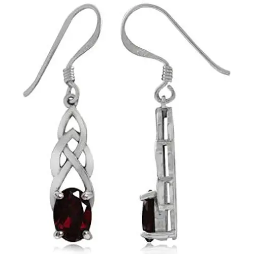 Silvershake 1.86ct. Natural Garnet 925 Sterling Silver Celtic Knot Dangle Hook Earrings Silvershake 1.86ct. Natural Garnet 925 Sterling Silver Celtic Knot Dangle Hook Earrings