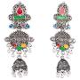 Efulgenz Boho Vintage Antique Gypsy Tribal Indian Oxidized Gold Enamel Pearl Drop Jhumki Jhumka Dangle Earrings Set Jewelry
