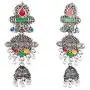 Efulgenz Boho Vintage Antique Gypsy Tribal Indian Oxidized Gold Enamel Pearl Drop Jhumki Jhumka Dangle Earrings Set Jewelry Efulgenz Boho Vintage Antique Gypsy Tribal Indian Oxidized Gold Enamel Pearl Drop Jhumki Jhumka Dangle Earrings Set Jewelry