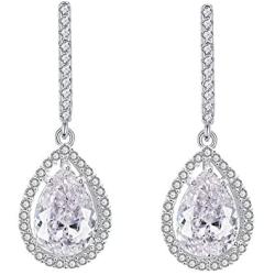 Scarlvambo Womens Fashion Cubic Zirconia Chandelier Teardrop Pierced Dangle Wedding Earrings Silver-Tone