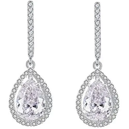 Scarlvambo Womens Fashion Cubic Zirconia Chandelier Teardrop Pierced Dangle Wedding Earrings Silver-Tone Scarlvambo Womens Fashion Cubic Zirconia Chandelier Teardrop Pierced Dangle Wedding Earrings Silver-Tone