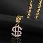 Weahre Dollar Sign Hip Hop Rapper Mens Necklace Rhinestone Pendant Gold Chain Jewelry for Rap Gangsta