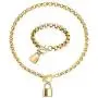 N/Q Punk Padlock Lock Love Heart Stainless Steel Pendant Necklace Bracelet for Women Men Teen Girls Boys 18K Gold Silver Plated Rock Gothic Hip Hop Link Paperclip Chain Jewelry Set
