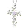 SOULMEET Cross Pendant Necklace Jewelry Gift for Women, Sterling Silver Simulated Opal White Gold Plated Leaf Necklace for Love God We Trust