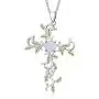 SOULMEET Cross Pendant Necklace Jewelry Gift for Women, Sterling Silver Simulated Opal White Gold Plated Leaf Necklace for Love God We Trust