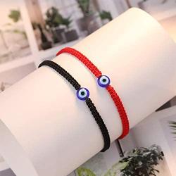 PPJew Handmade Evil Eye Bracelet Ojo Turco Kabbalah Protection Adjustable Red String Amulet Nazar Bracelets Set for Couples Women Men Family Bestfriend 2Pcs