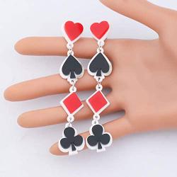 Playing Cards Suit Dangle Poker Blackjack Heart Spade Club Casino Dangle Drop Earrings