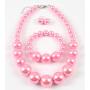 Shineland Simple Large Big Simulated Pearl Statement Necklace Bracelet and Earrings Jewelry Set (Pink)