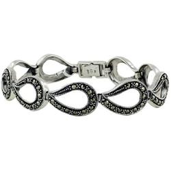 Silver Empire Fine Jewelry | 925 Sterling Silver Marcasite Bracelet 7.5 Inches Pave Marcasite Open Teardrop Link Gemstone Fancy Fine Jewelry Gifts for Women for Her