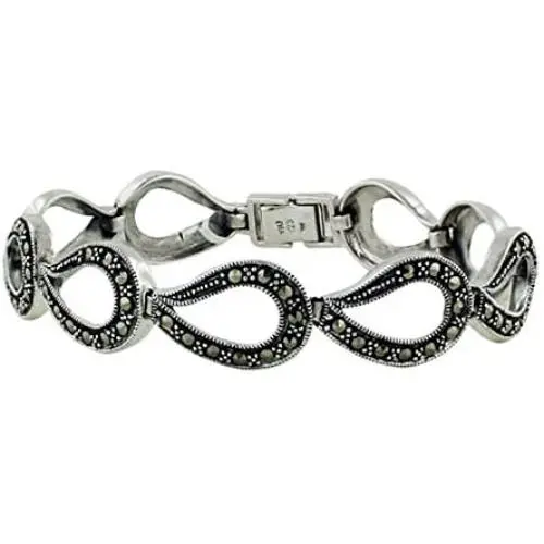 Silver Empire Fine Jewelry | 925 Sterling Silver Marcasite Bracelet 7.5 Inches Pave Marcasite Open Teardrop Link Gemstone Fancy Fine Jewelry Gifts for Women for Her