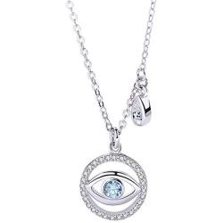 925 Sterling Silver Blue Evil Eye In Circle Teardrop CZ Pendant Necklace, ,Rolo Chan 16''+2''
