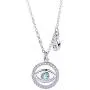 925 Sterling Silver Blue Evil Eye In Circle Teardrop CZ Pendant Necklace, ,Rolo Chan 16''+2''
