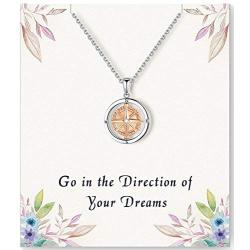 Go in The Direction of Your Dreams Sterling Silver Compass Necklace -Inspirational Gifts for Women, Graduation Gifts for Her, Going Away Gift for Coworker Friends Female